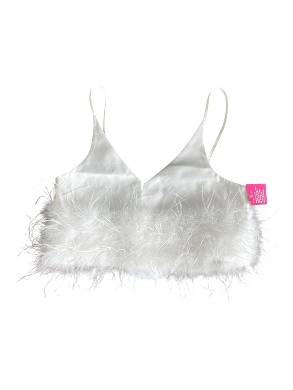 Buddy Love White Feather Trim Satin Crop Top